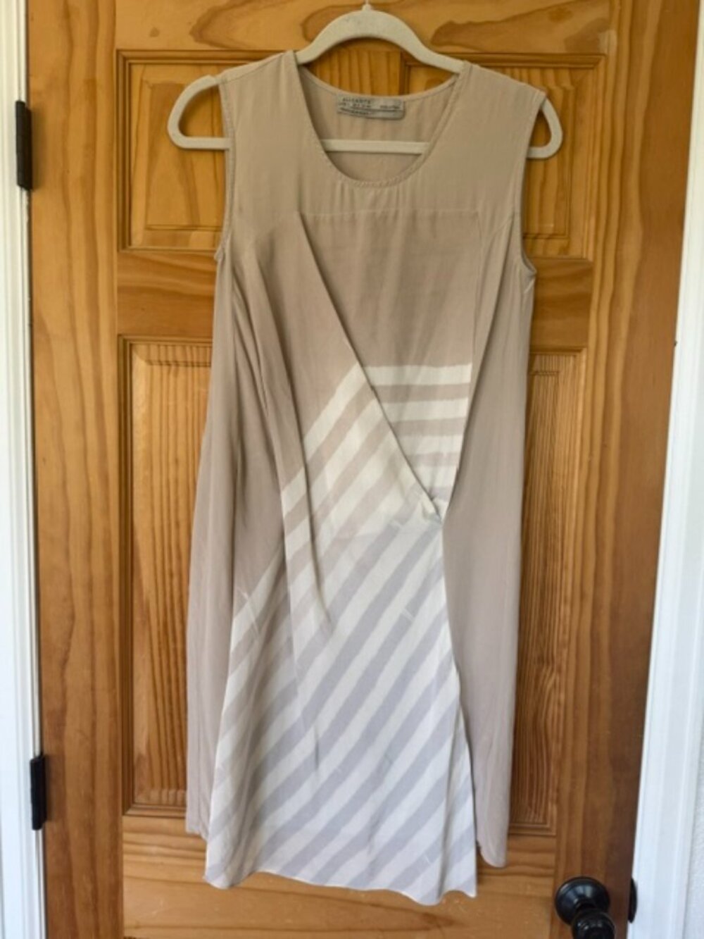 AllSaints Airlyde Dress US 4 UK 8 Beige Ivory 100% Silk Sleeveless Asymmetrical